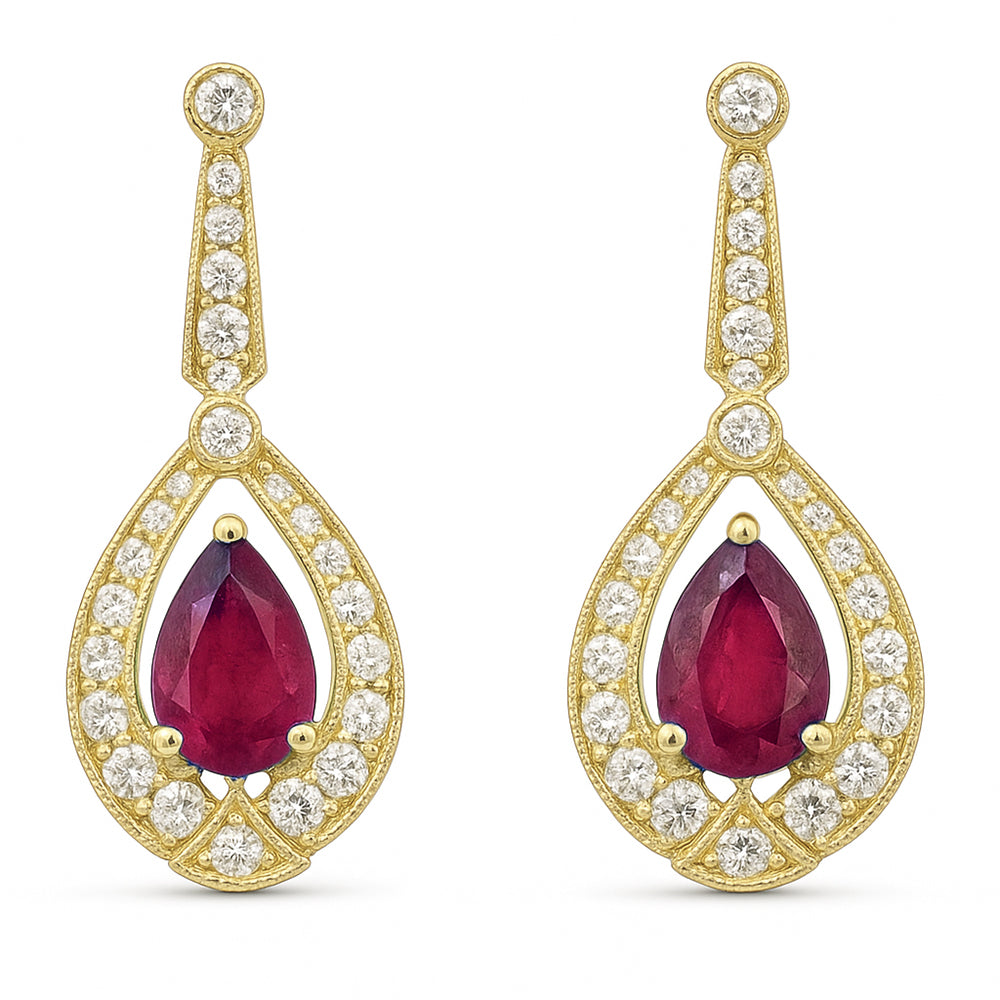 SPECIAL! 1.15ct G SI 14kt Yellow Gold Diamond & Ruby Gemstone Earrings