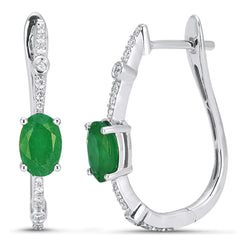 SPECIAL! 1.71ct G SI 14kt White Gold Diamond & Emerald Gemstone Hoop Earrings