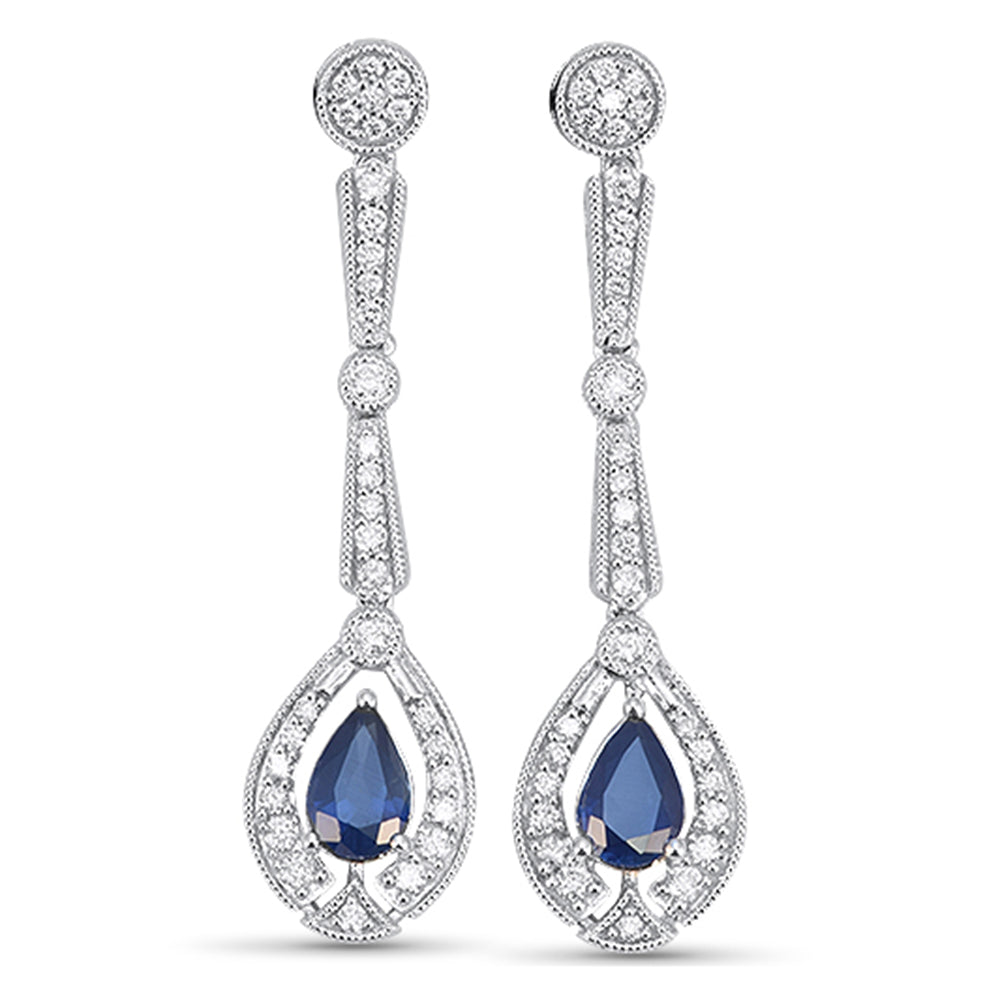 SPECIAL! 1.43ct G SI 14kt White Gold Diamond & Blue Sapphire Teardrop Gemstone Earrings
