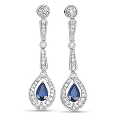 SPECIAL! 1.43ct G SI 14kt White Gold Diamond & Blue Sapphire Teardrop Gemstone Earrings