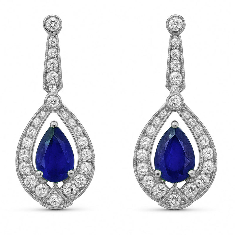 SPECIAL! 1.29ct G SI 14kt White Gold Diamond & Blue Sapphire Gemstone Earrings