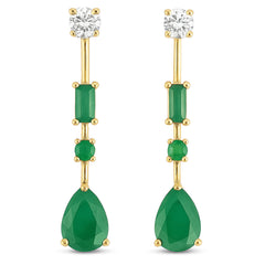 SPECIAL! 1.37ct G SI 14kt Yellow Gold Diamond & Emerald Gemstone Drop Earrings