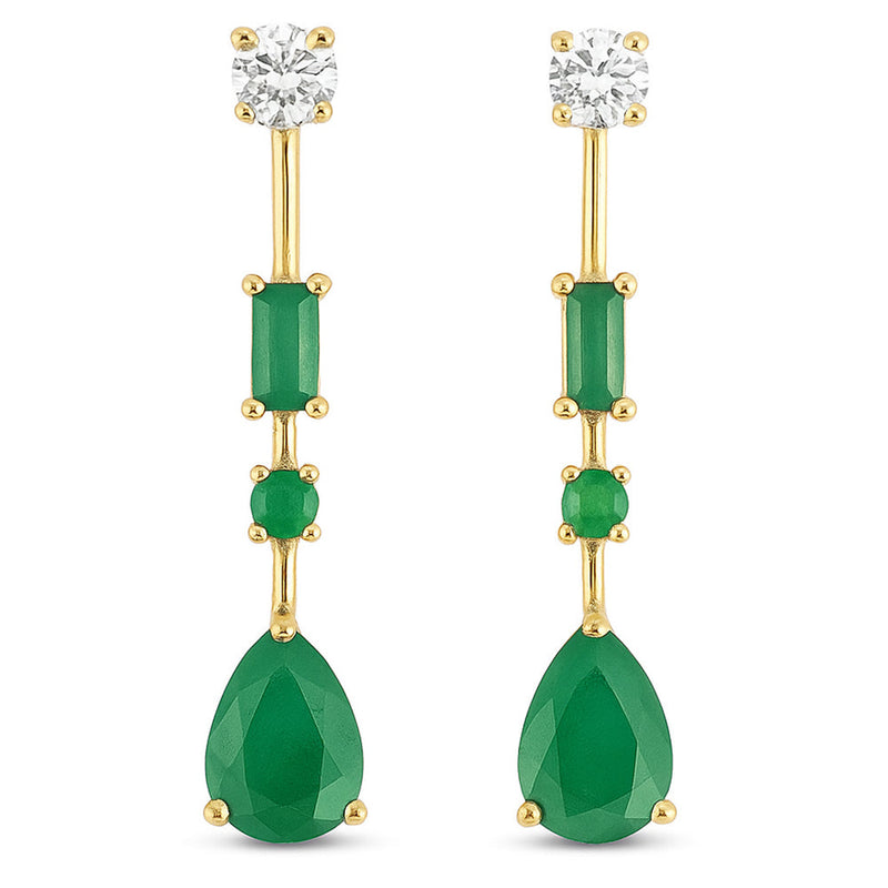 SPECIAL! 1.37ct G SI 14kt Yellow Gold Diamond & Emerald Gemstone Drop Earrings