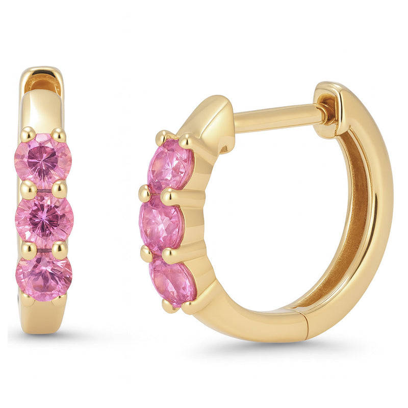 SPECIAL! .50ct 14kt Yellow Gold Pink Sapphire Gemstone Hoop Earrings