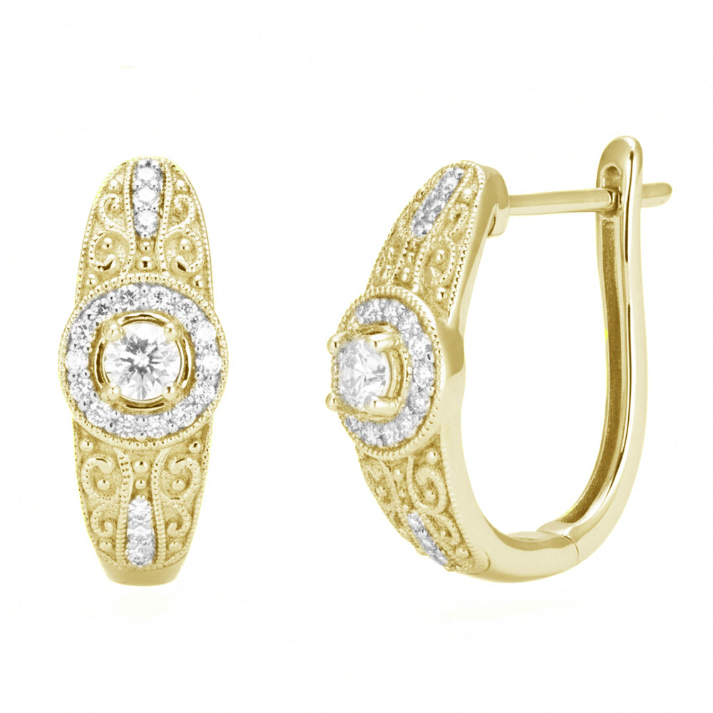 SPECIAL! .43ct G SI 14kt Yellow Gold Diamond Filigree Design J Hoop Earrings