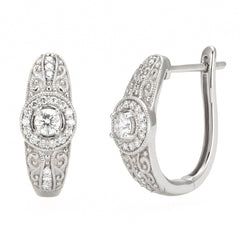 SPECIAL! .42ct G SI 14kt White Gold Diamond Filigreee Design J Hoop Earrings