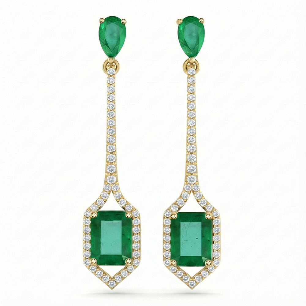 SPECIAL! 2.19ct G SI 14kt Yellow Gold Diamond & Emerald Gemstone Drop Earrings