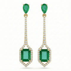 SPECIAL! 2.19ct G SI 14kt Yellow Gold Diamond & Emerald Gemstone Drop Earrings