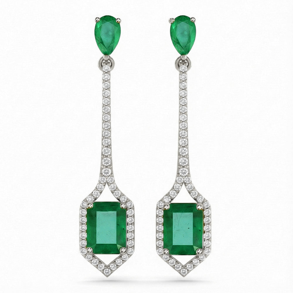 SPECIAL! 2.31ct G SI 14kt White Gold Diamond & Emerald Gemstone Drop Earrings