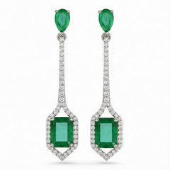 SPECIAL! 2.31ct G SI 14kt White Gold Diamond & Emerald Gemstone Drop Earrings