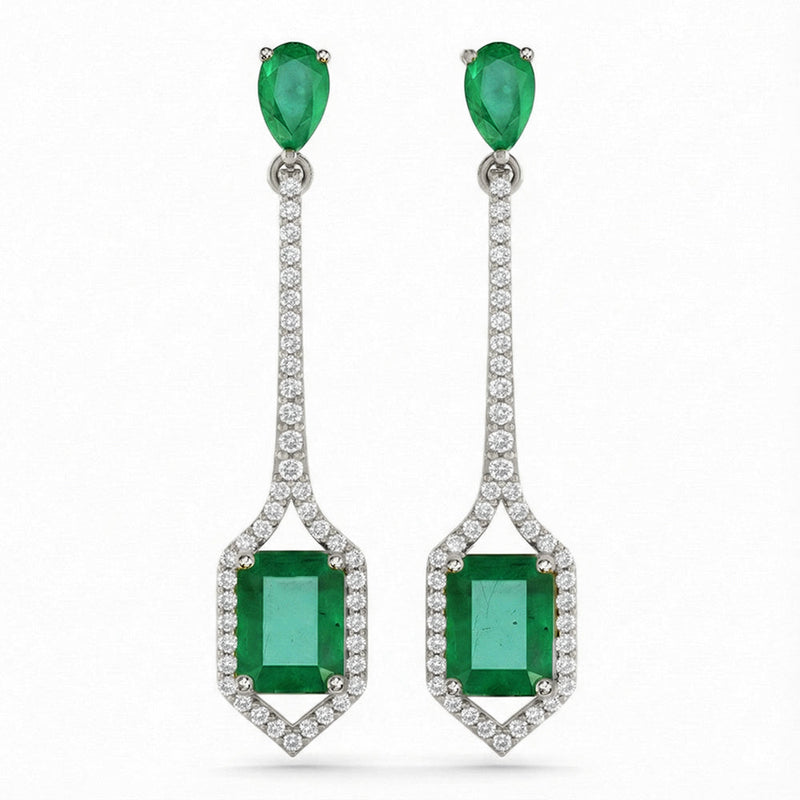 SPECIAL! 2.31ct G SI 14kt White Gold Diamond & Emerald Gemstone Drop Earrings