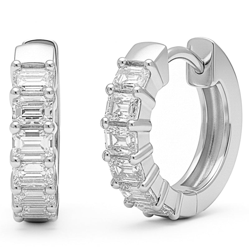 SPECIAL! 1.86ct G SI 14kt White Gold Emerald Cut Diamond Hoop Earrings