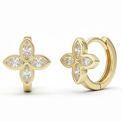 SPECIAL! .57ct G SI 14kt Yellow Gold Diamond Flower Shape Bezel Set Huggie Hoop Earrings