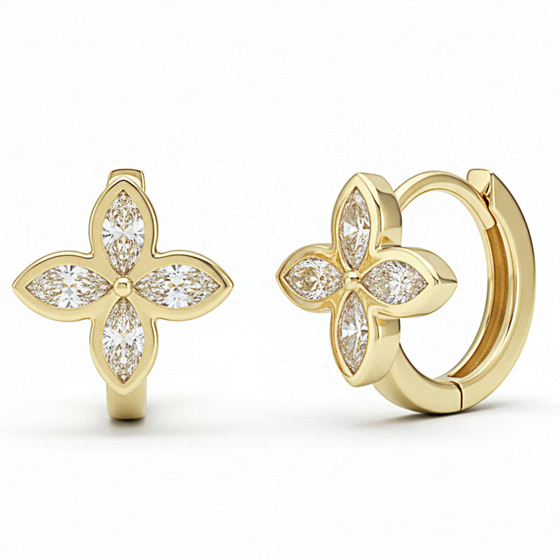 SPECIAL! .57ct G SI 14kt Yellow Gold Diamond Flower Shape Bezel Set Huggie Hoop Earrings