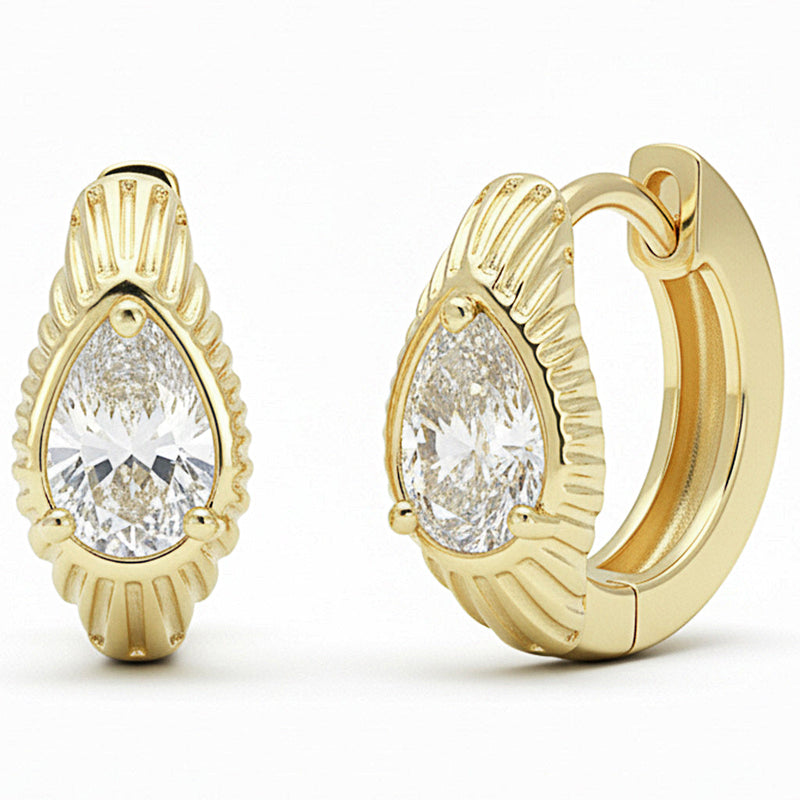 SPECIAL! .66ct G SI 14kt Yellow Gold Pear Diamond Bezel Set Scalloped Huggie Earrings