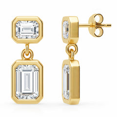 SPECIAL! .56ct G SI 14kt Yellow Gold Emerald Cut Diamond Bezel Set Drop Earrings