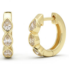 SPECIAL! .50ct G SI 14kt Yellow Gold Pear Cut Diamond Bezel Set Huggie Hoop Earrings