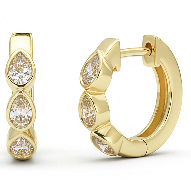 SPECIAL! .50ct G SI 14kt Yellow Gold Pear Cut Diamond Bezel Set Huggie Hoop Earrings