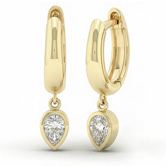 SPECIAL! .29ct G SI 14kt Yellow Gold Bezel Set Pear Diamond Hoop Huggie Drop Earrings