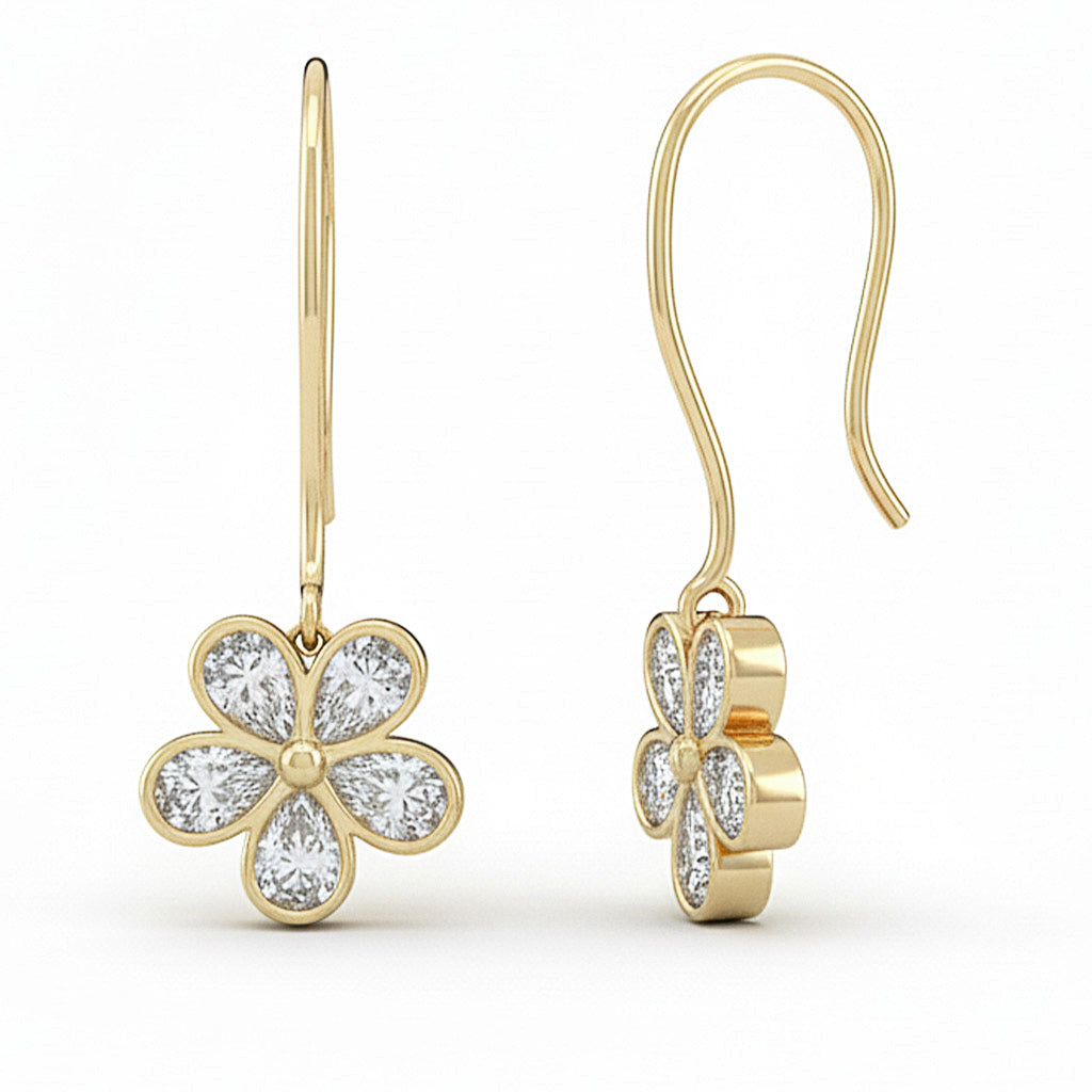 SPECIAL! 1.57ct G SI 14kt Yellow Gold Diamond Flower Shape Drop Earrings