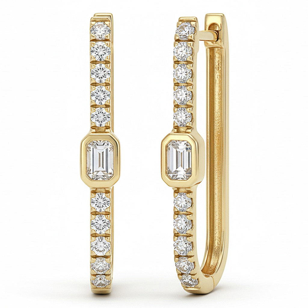 SPECIAL! .73ct G SI 14kt Yellow Gold Emerald Cut Diamond Bezel Set Hoop Earrings
