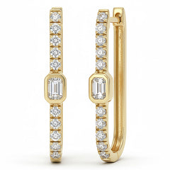 SPECIAL! .73ct G SI 14kt Yellow Gold Emerald Cut Diamond Bezel Set Hoop Earrings