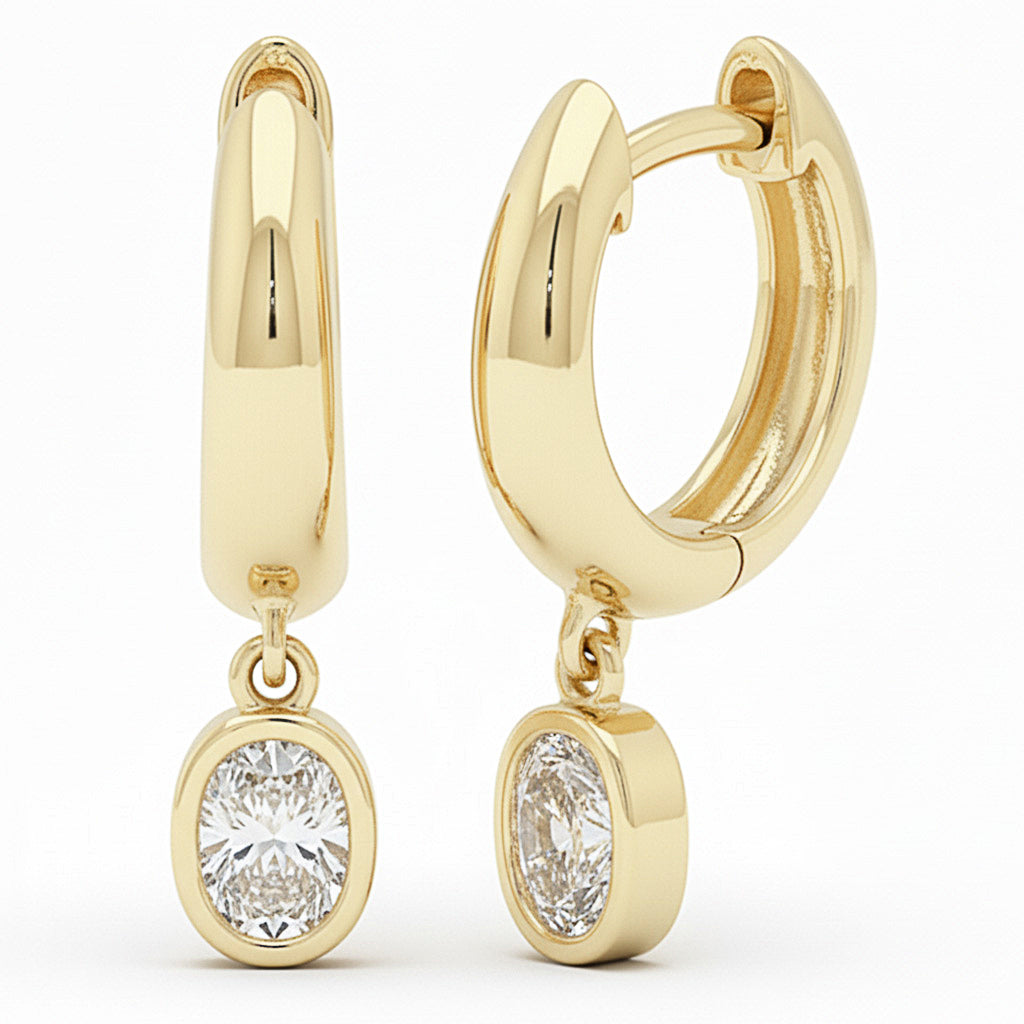 SPECIAL! .31ct G SI 14kt Yellow Gold Oval Diamond Bezel Set Huggie Drop Earrings