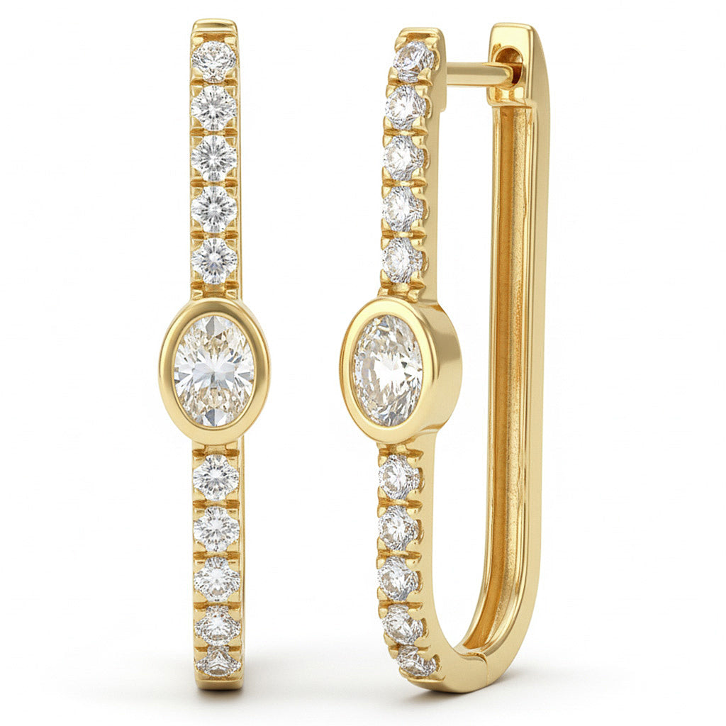 SPECIAL! .75ct G SI 14kt Yellow Gold Oval Diamond Bezel Set Hoop Earrings