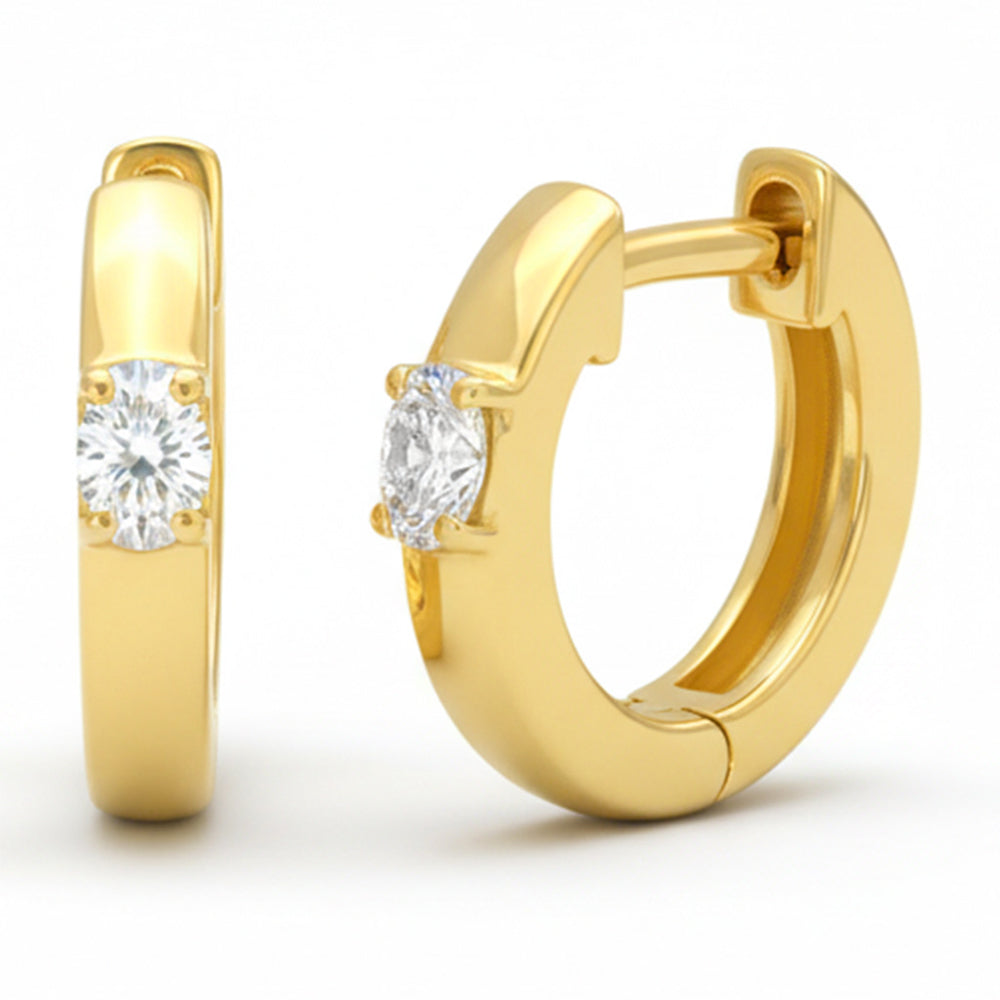 SPECIAL! .18ct G SI 14kt Yellow Gold Oval Diamond Modern Hoop Huggie Earrings