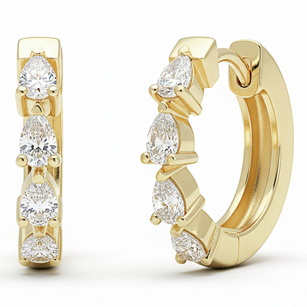 SPECIAL! .88ct G SI 14kt Yellow Gold Pear Diamond Hoop Huggie Earrings