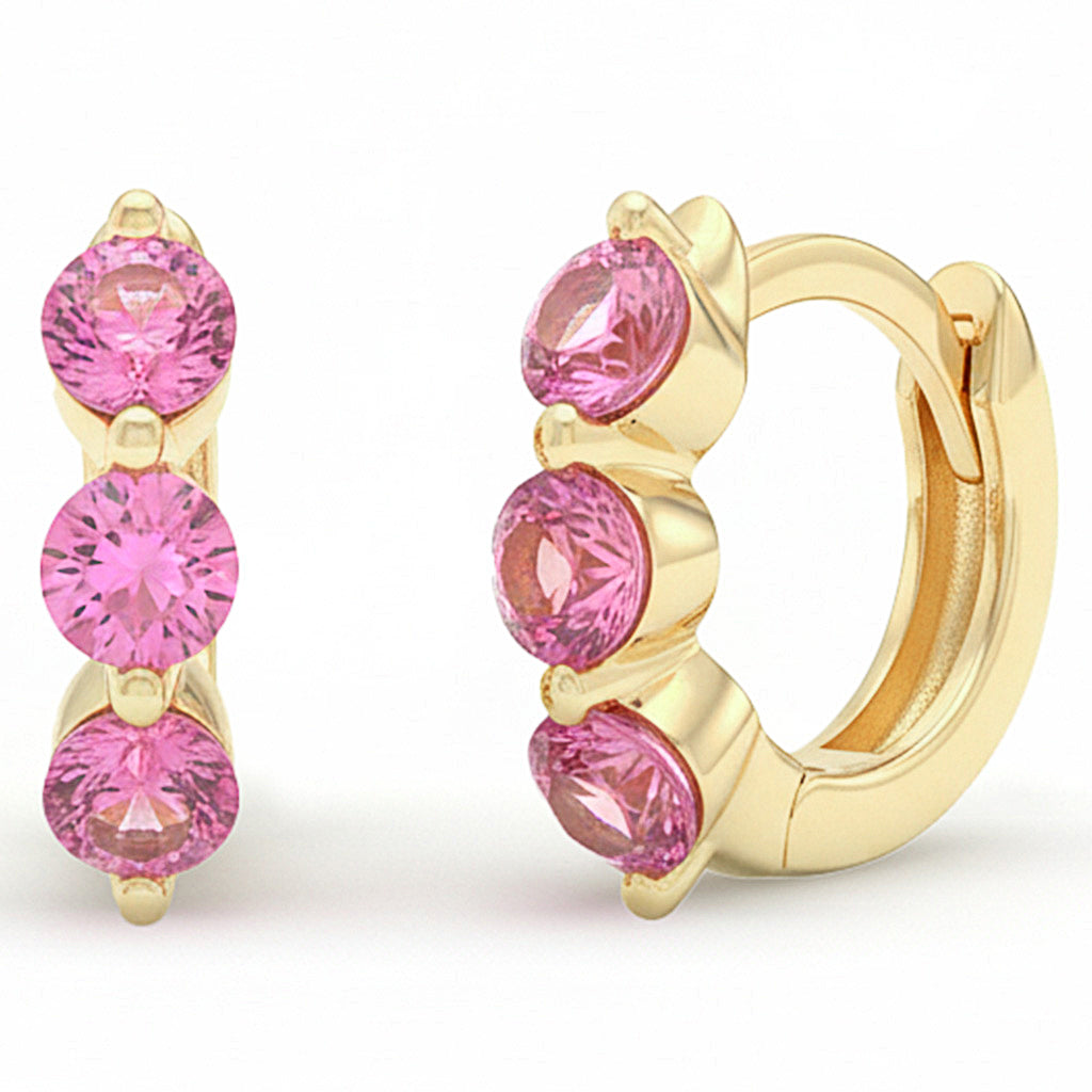 SPECIAL! .74ct G SI 14kt Yellow Gold Pink Sapphire Gemstone Hoop Huggie Earrings