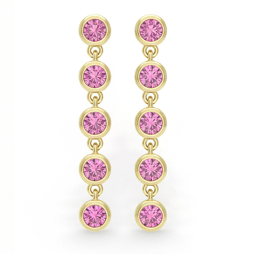 .35ct G SI 14kt Yellow Gold Bezel Set Pink Sapphire Gemstone Drop Earrings