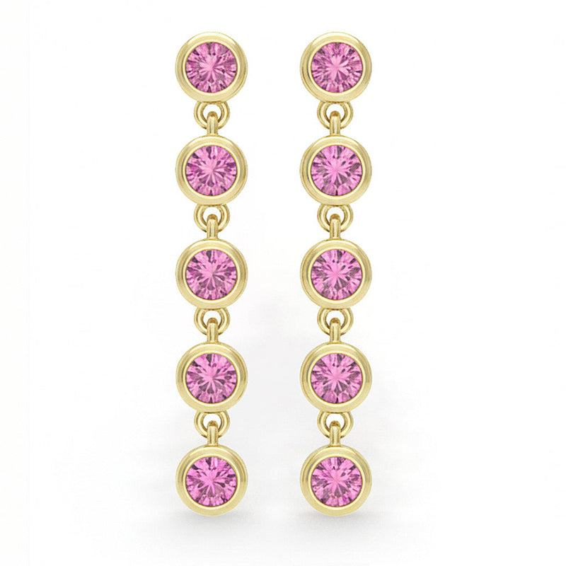 .35ct G SI 14kt Yellow Gold Bezel Set Pink Sapphire Gemstone Drop Earrings