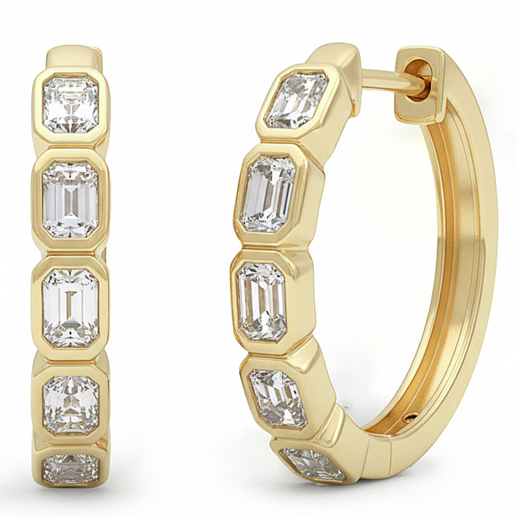 SPECIAL! 1.04ct G SI 14kt Yellow Gold Emerald Cut Diamond Bezel Set Earrings