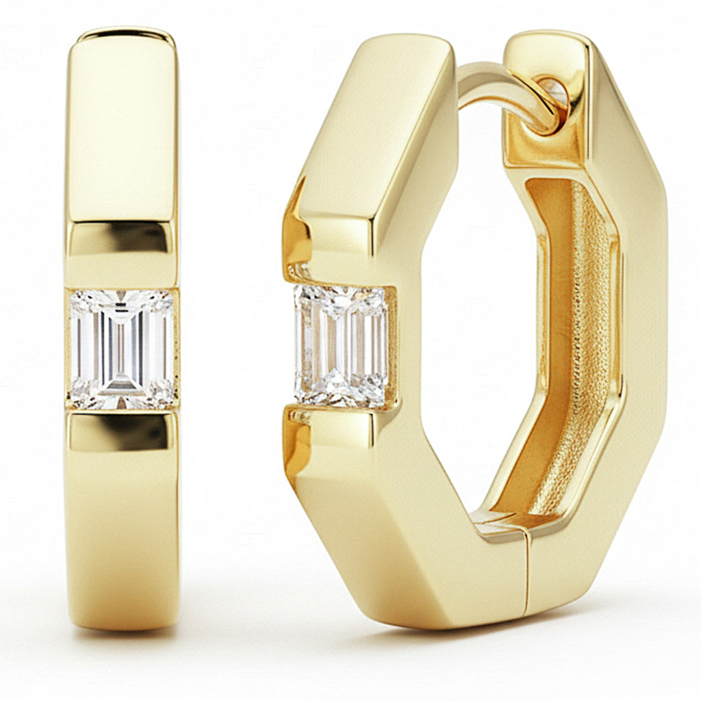 SPECIAL! .21ct G SI 14kt Yellow Gold Octagon Shape Modern Diamond Hoop Earrings