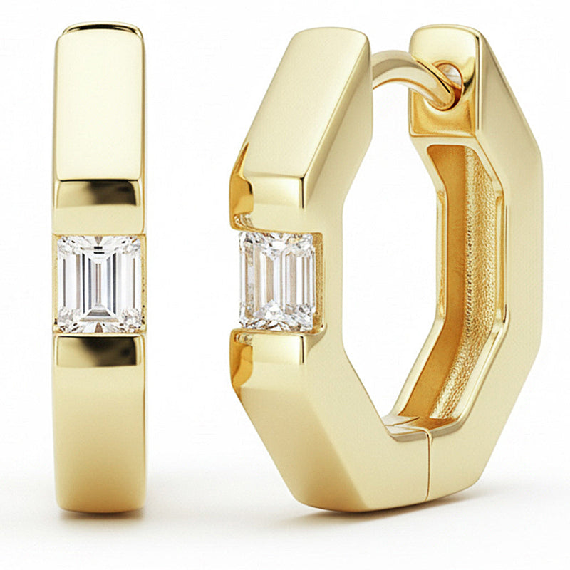 SPECIAL! .21ct G SI 14kt Yellow Gold Octagon Shape Modern Diamond Hoop Earrings