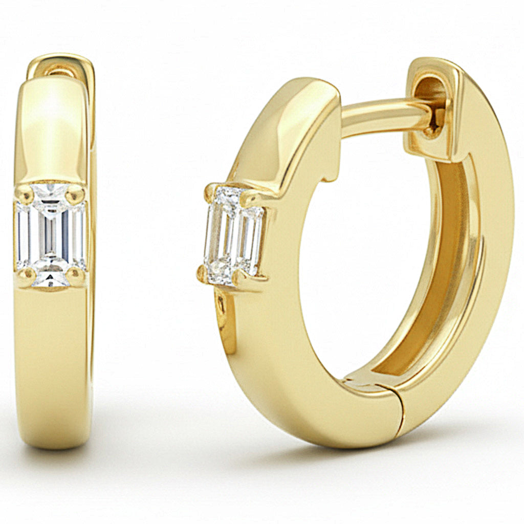 SPECIAL! .22ct G SI 14kt Yellow Gold Emerald Cut Diamond Hoop Earrings