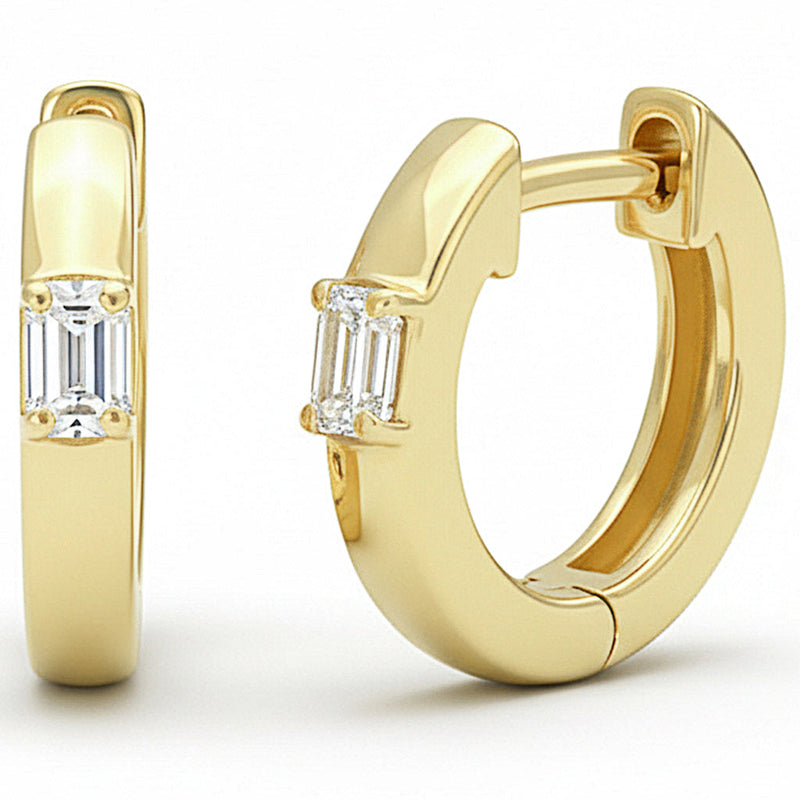 SPECIAL! .22ct G SI 14kt Yellow Gold Emerald Cut Diamond Hoop Earrings