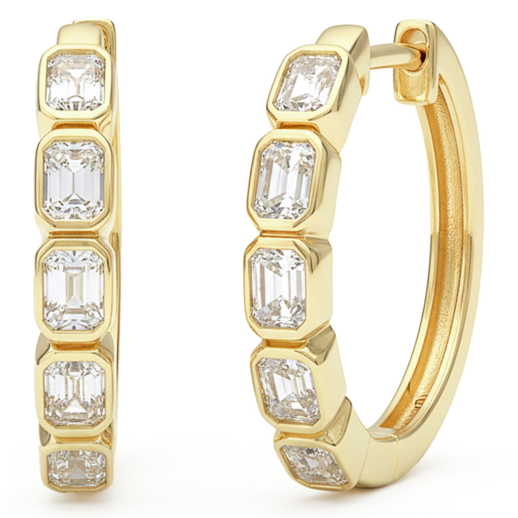 SPECIAL! 1.24ct G SI 14kt Yellow Gold Emerald Cut Diamond Hoop Earrings