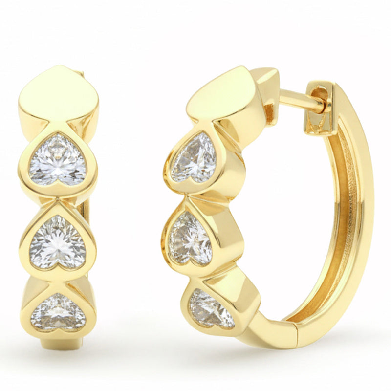 SPECIAL! .60ct G SI 14kt Yellow Gold Heart Diamond Bezel Set Hoop Huggie Earrings