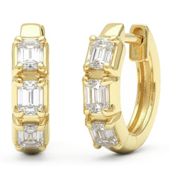 SPECIAL! .78ct G SI 14kt Yellow Gold Emerald Cut Diamond Hoop Huggie Earrings