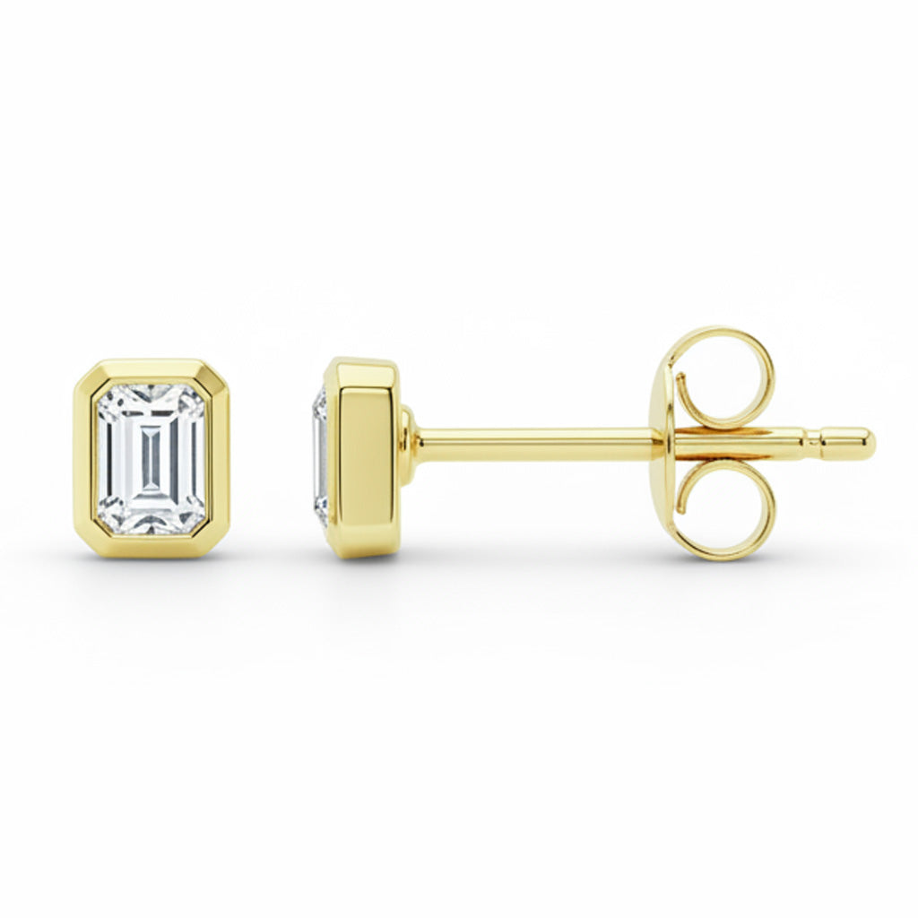 .23ct G SI 14kt Yellow Gold Emerald Cut Diamond Bezel Set Stud Earrings