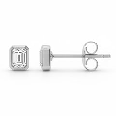 .19ct G SI 14kt White Gold Emerald Cut Diamond Bezel Set Stud Earrings