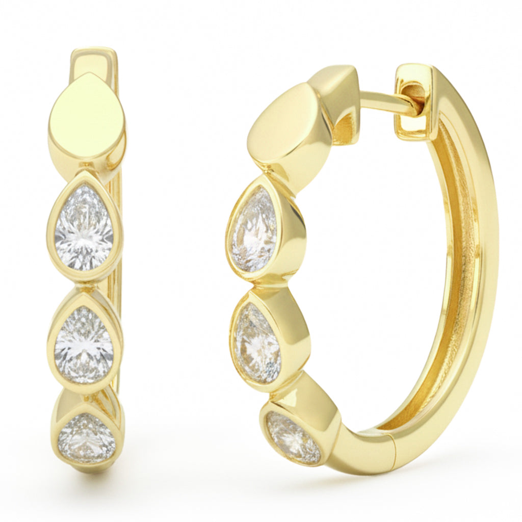 SPECIAL! .47ct G SI 14kt Yellow Gold Pear Diamond Bezel Set Hoop Earrings