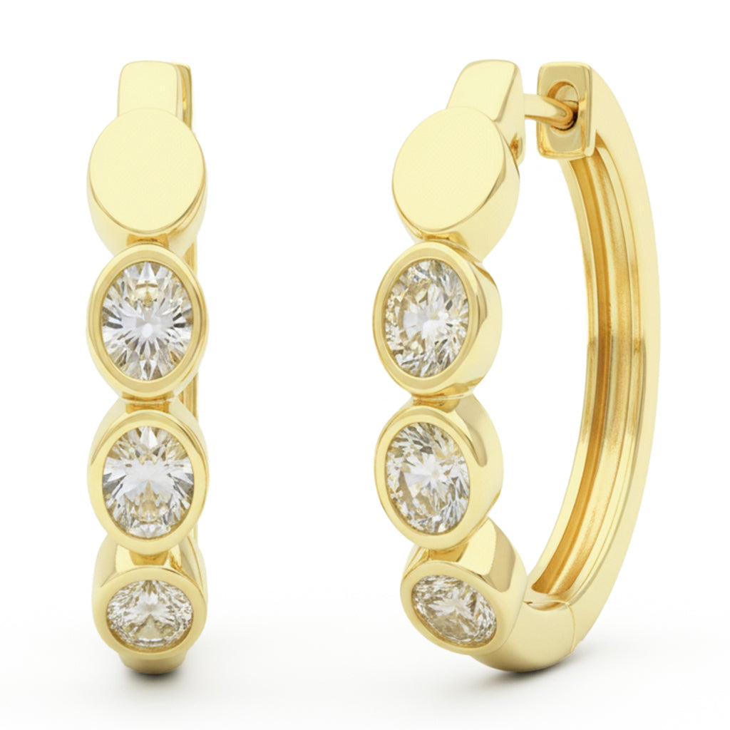 SPECIAL! .49ct G SI 14kt Yellow Gold Oval Diamond Bezel Set Hoop Earrings