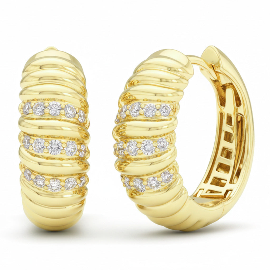 SPECIAL! .22ct G SI 14kt Yellow Gold Scalloped Design Diamond Hoop Earrings