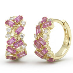 SPECIAL! 1.36ct G SI 14kt Yellow Gold Diamond & Pink Sapphire Gemstone Hoop Earrings