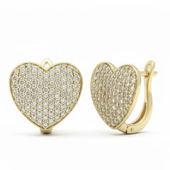 SPECIAL! 1.17ct G SI 14kt Yellow Gold Round Diamond Pave Heart Shape Earrings