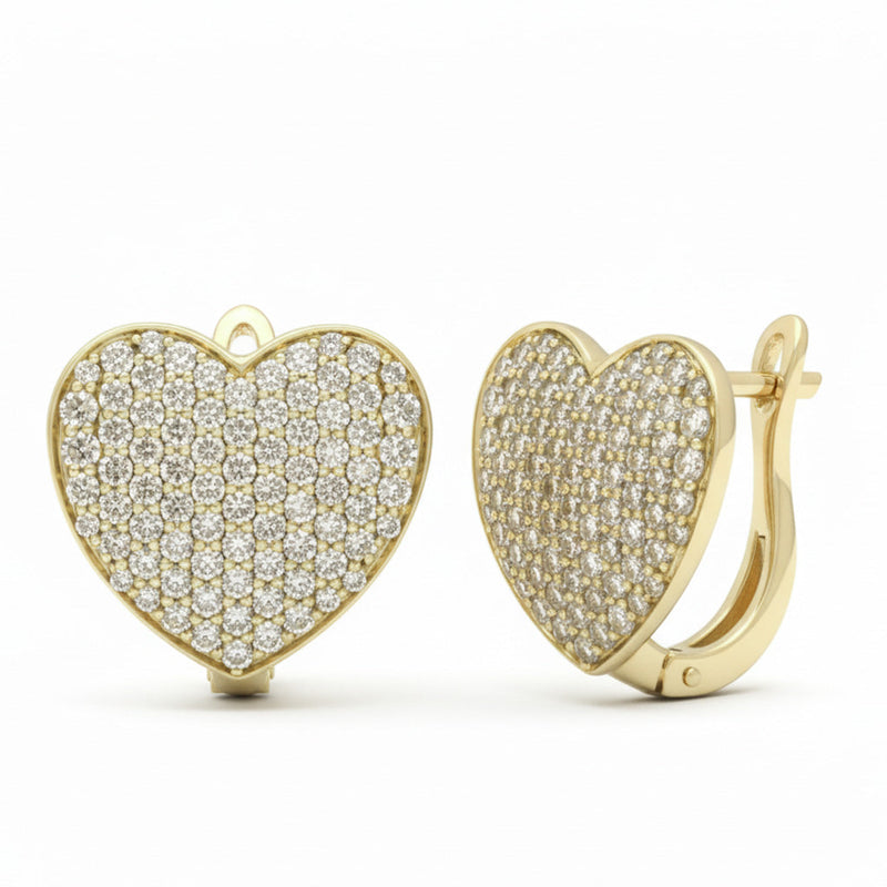 SPECIAL! 1.17ct G SI 14kt Yellow Gold Round Diamond Pave Heart Shape Earrings