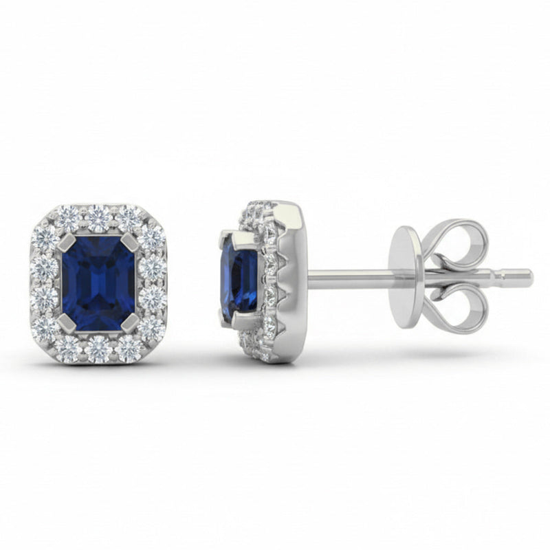 SPECIAL! .87ct G SI 14kt White Gold Diamond & Blue Sapphire Gemstone Earrings